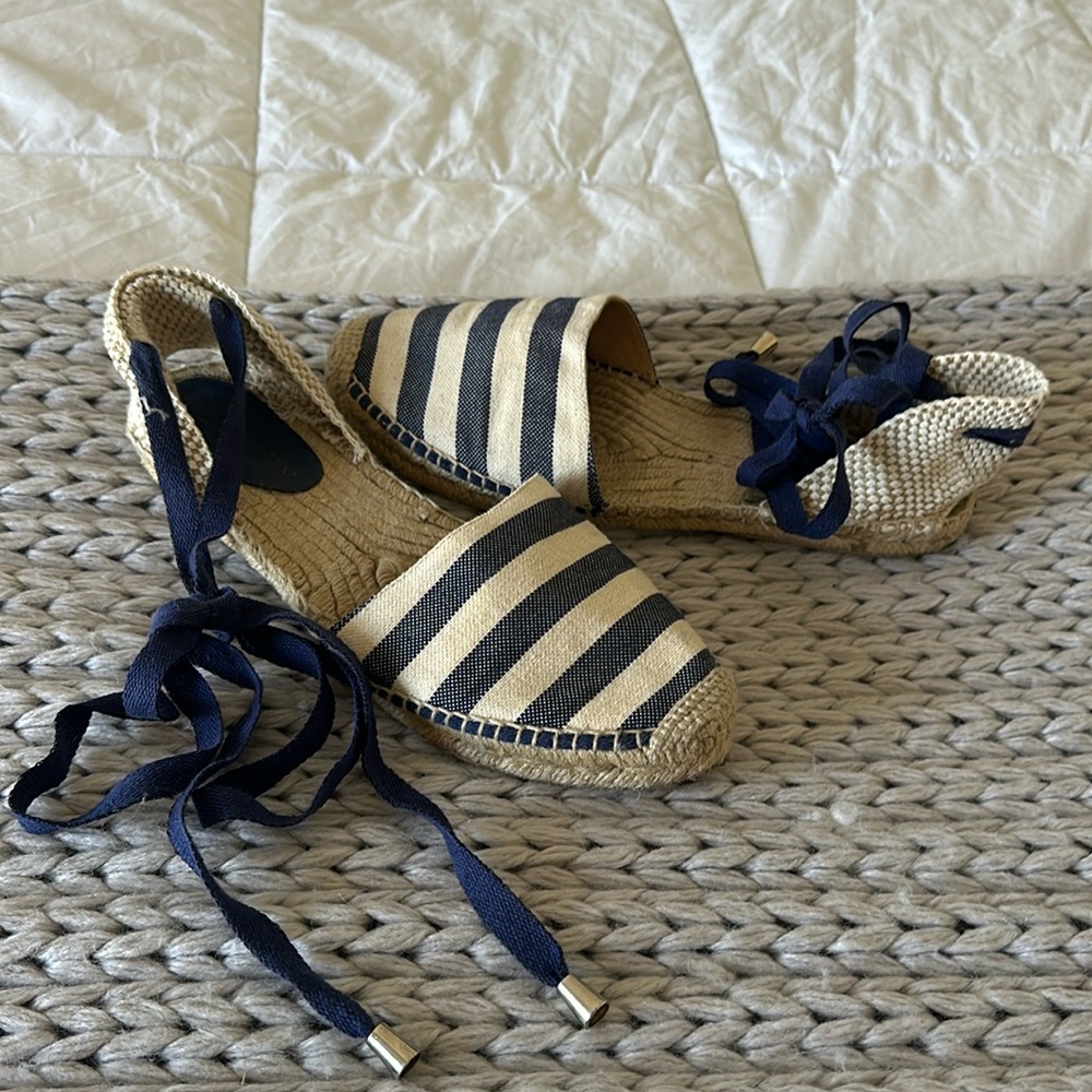 Navy Stripe Lace-Up Espadrille Flats